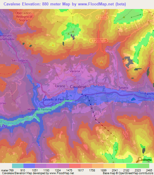 Cavalese,Italy Elevation Map