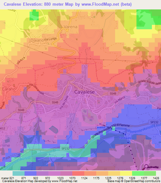 Cavalese,Italy Elevation Map