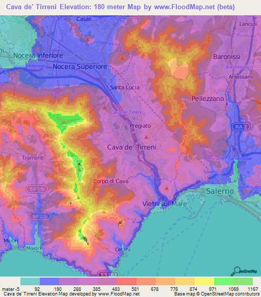 Cava de' Tirreni,Italy Elevation Map