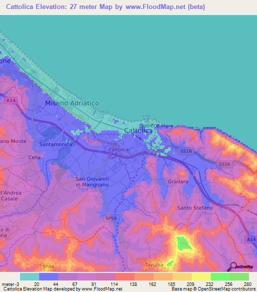 Cattolica,Italy Elevation Map