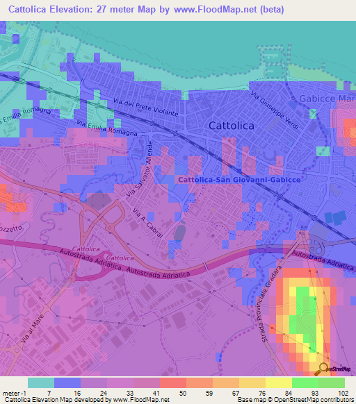 Cattolica,Italy Elevation Map