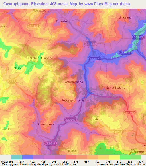 Castropignano,Italy Elevation Map