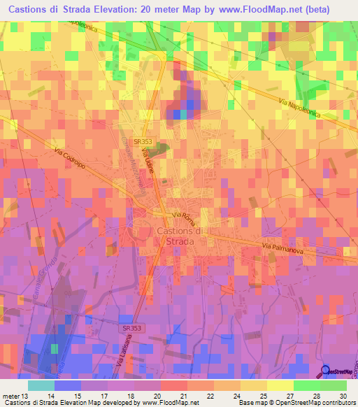 Castions di Strada,Italy Elevation Map