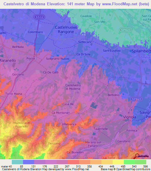 Castelvetro di Modena,Italy Elevation Map