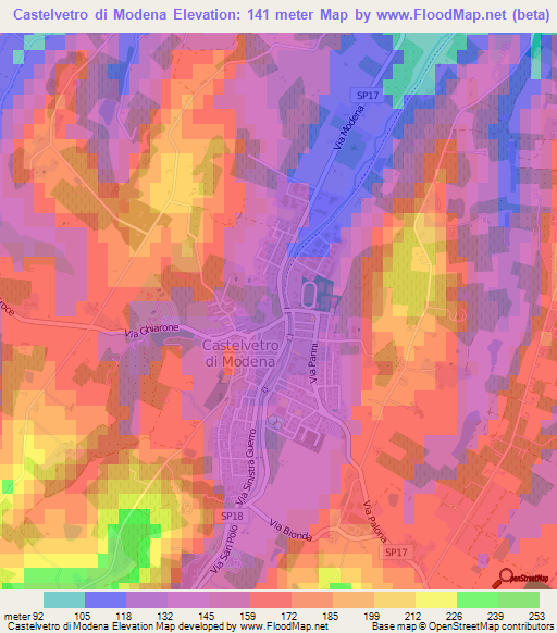 Castelvetro di Modena,Italy Elevation Map