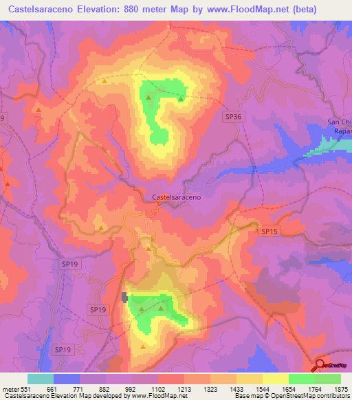 Castelsaraceno,Italy Elevation Map