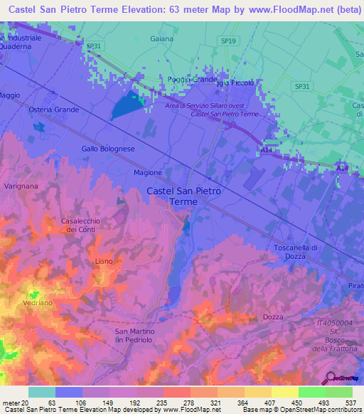 Castel San Pietro Terme,Italy Elevation Map