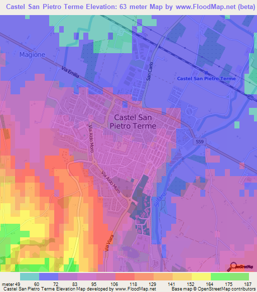 Castel San Pietro Terme,Italy Elevation Map
