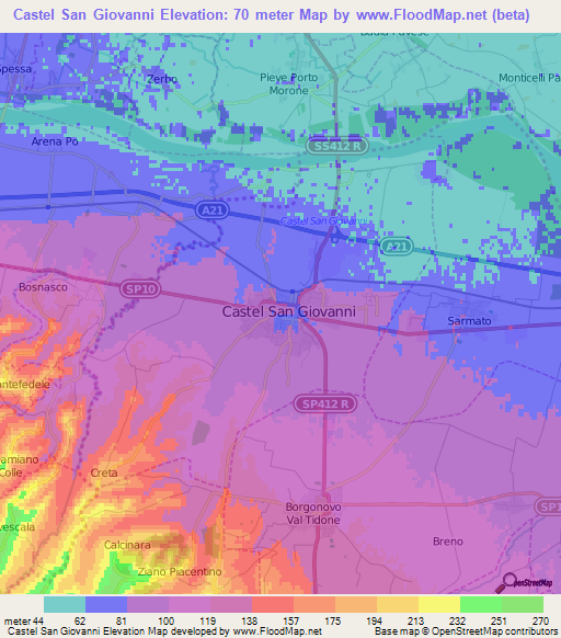 Castel San Giovanni,Italy Elevation Map