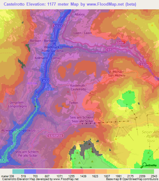 Castelrotto,Italy Elevation Map