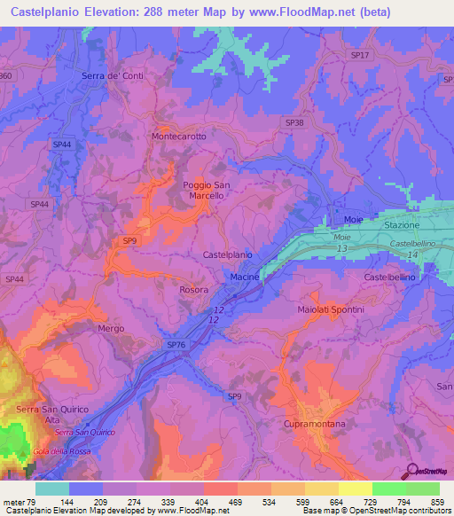 Castelplanio,Italy Elevation Map