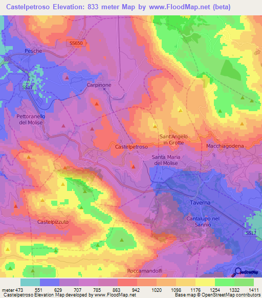 Castelpetroso,Italy Elevation Map