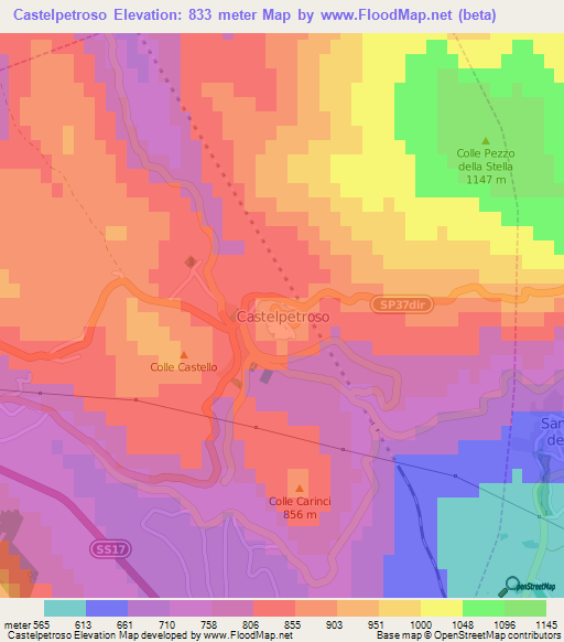 Castelpetroso,Italy Elevation Map