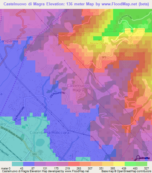 Castelnuovo di Magra,Italy Elevation Map