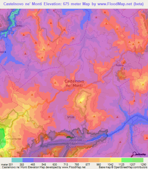 Castelnovo ne' Monti,Italy Elevation Map