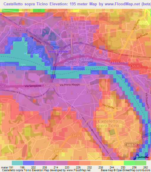 Castelletto sopra Ticino,Italy Elevation Map