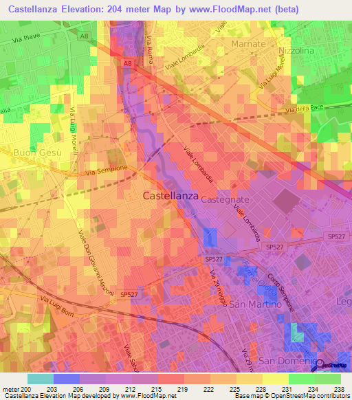 Castellanza,Italy Elevation Map