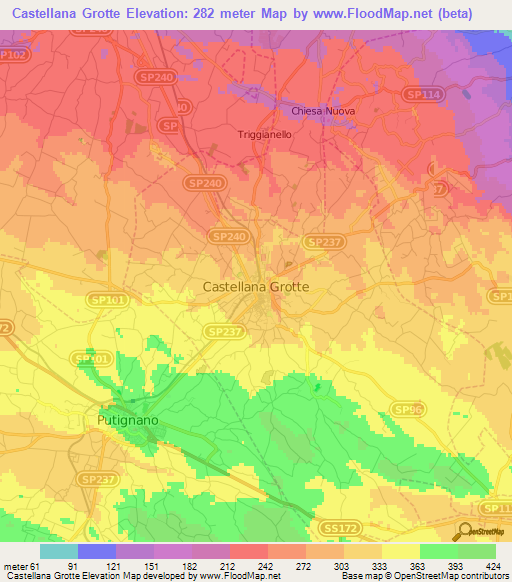 Castellana Grotte,Italy Elevation Map