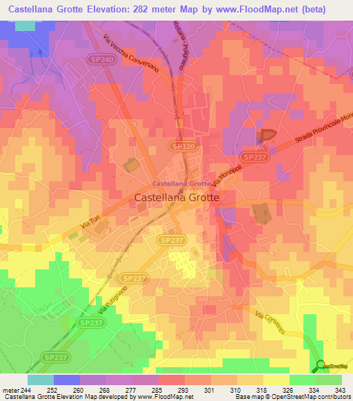 Castellana Grotte,Italy Elevation Map