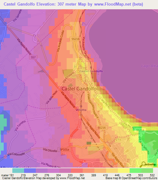 Castel Gandolfo,Italy Elevation Map