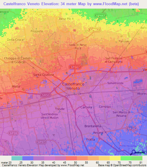 Castelfranco Veneto,Italy Elevation Map