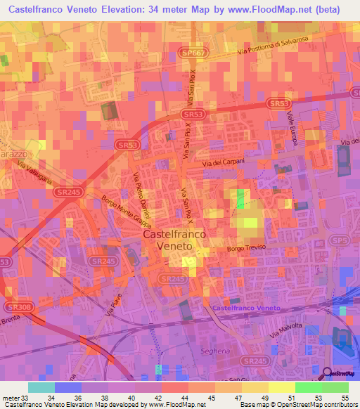 Castelfranco Veneto,Italy Elevation Map