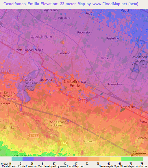 Castelfranco Emilia,Italy Elevation Map