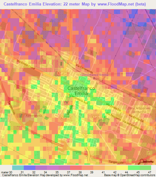 Castelfranco Emilia,Italy Elevation Map