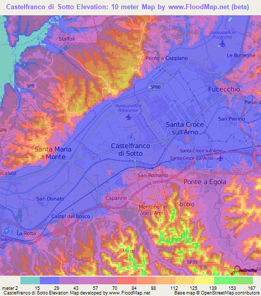 Castelfranco di Sotto,Italy Elevation Map