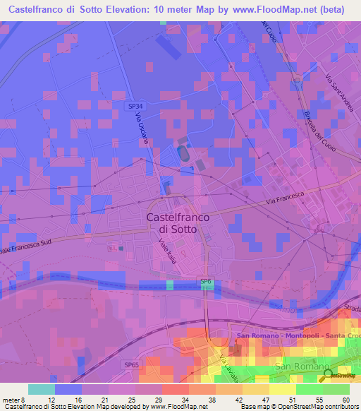 Castelfranco di Sotto,Italy Elevation Map