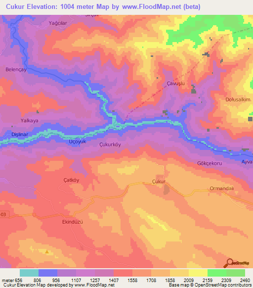 Cukur,Turkey Elevation Map