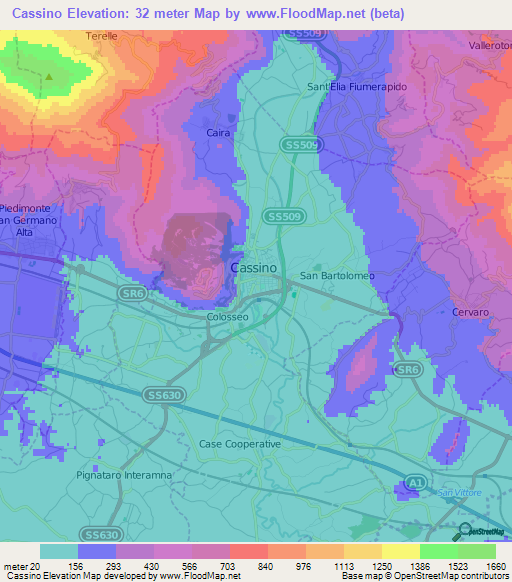 Cassino,Italy Elevation Map