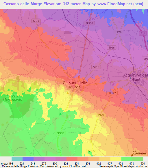 Cassano delle Murge,Italy Elevation Map