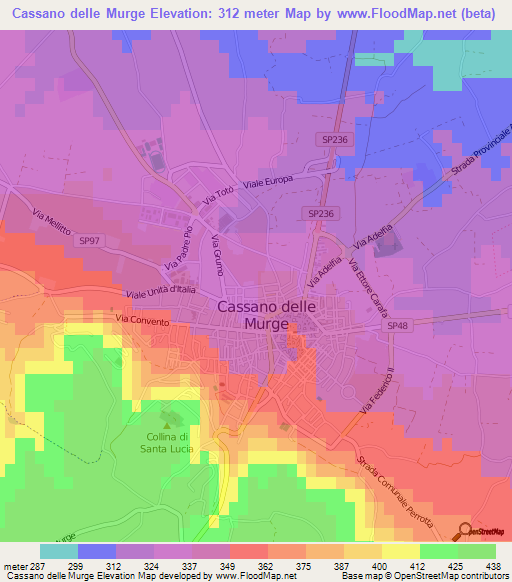 Cassano delle Murge,Italy Elevation Map