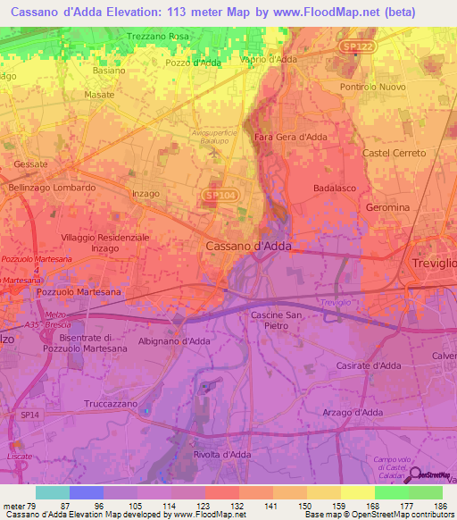Cassano d'Adda,Italy Elevation Map