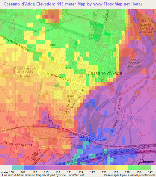 Cassano d'Adda,Italy Elevation Map