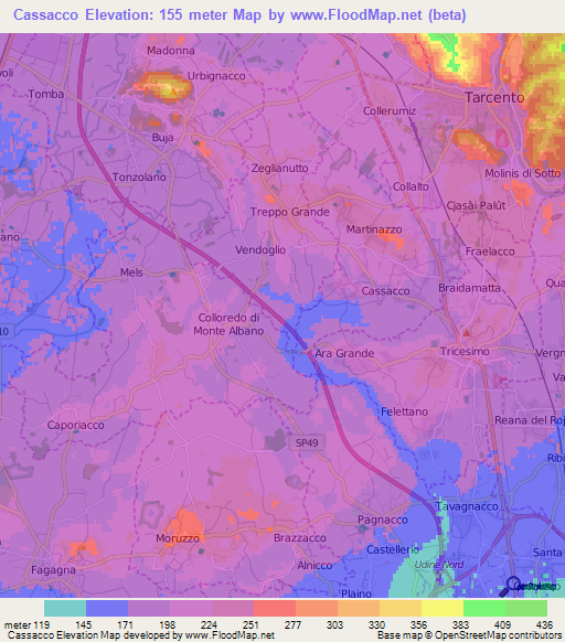 Cassacco,Italy Elevation Map