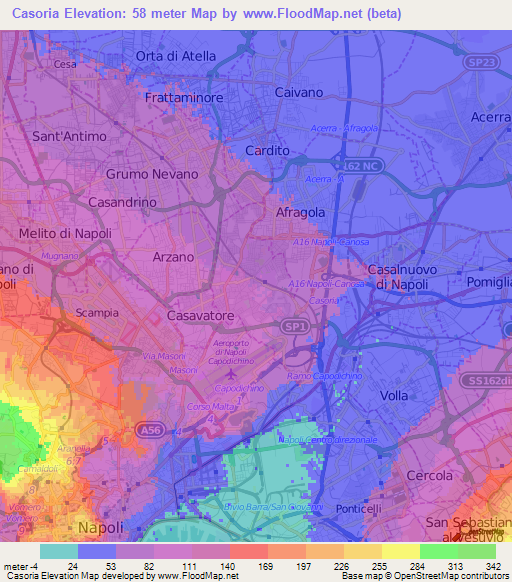 Casoria,Italy Elevation Map