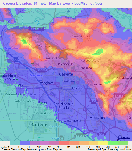 Caserta,Italy Elevation Map