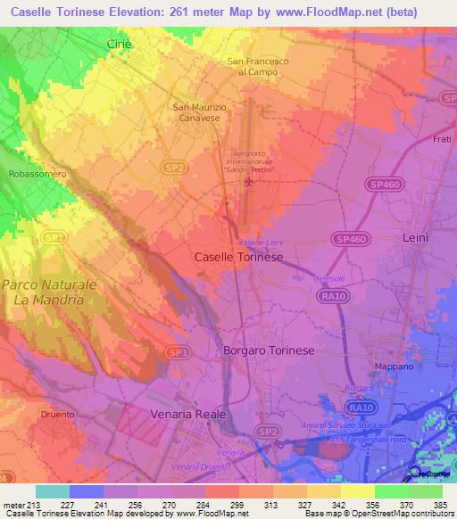 Caselle Torinese,Italy Elevation Map