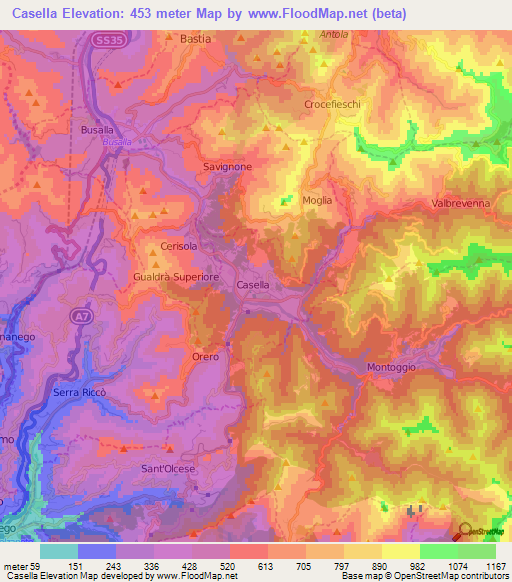 Casella,Italy Elevation Map