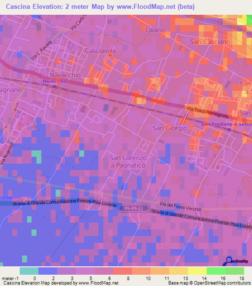 Cascina,Italy Elevation Map