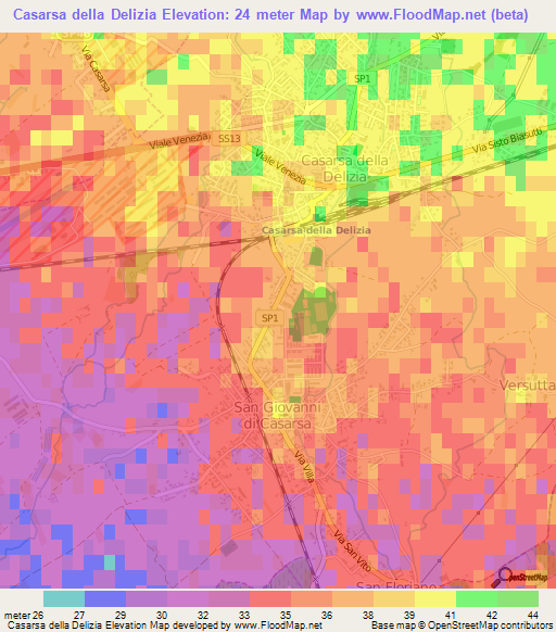 Casarsa della Delizia,Italy Elevation Map