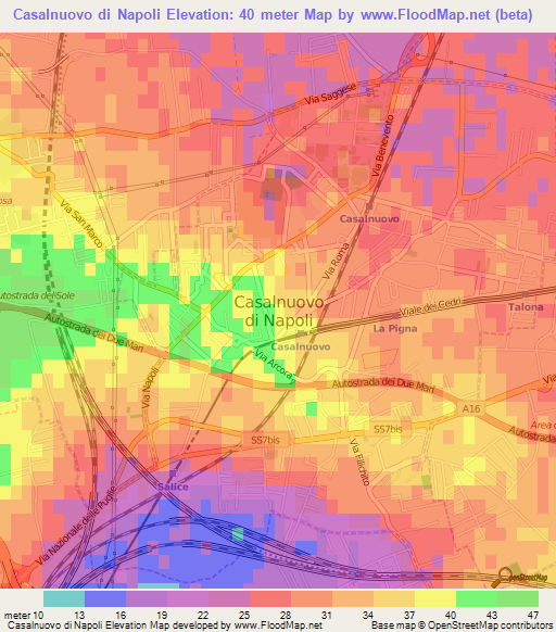 Casalnuovo di Napoli,Italy Elevation Map