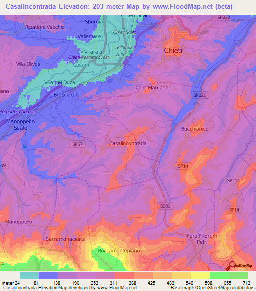 Casalincontrada,Italy Elevation Map