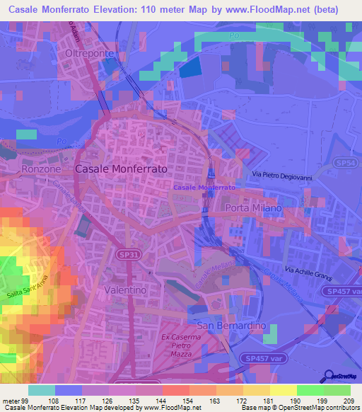 Casale Monferrato,Italy Elevation Map