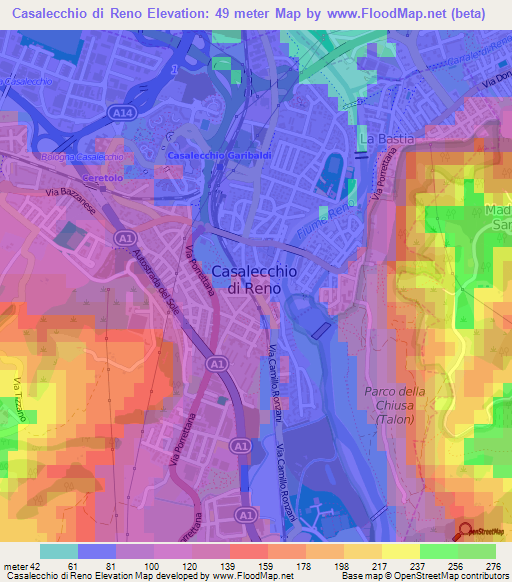 Casalecchio di Reno,Italy Elevation Map