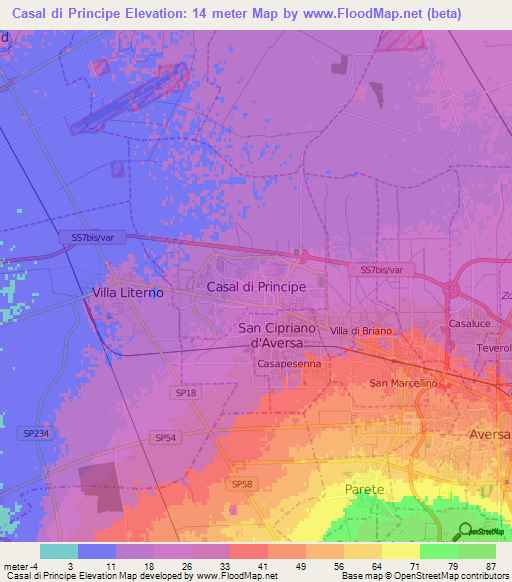 Casal di Principe,Italy Elevation Map