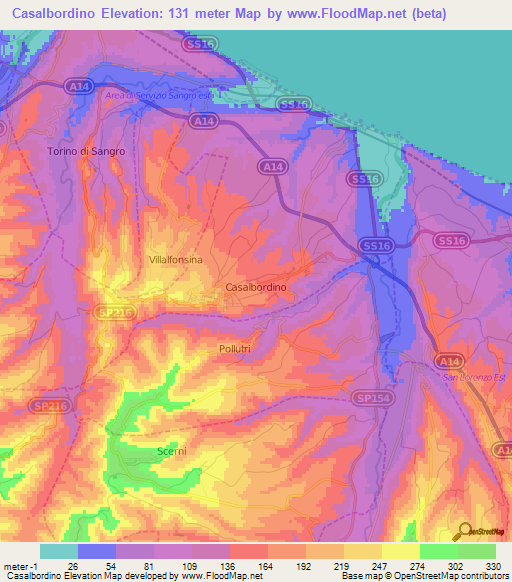 Casalbordino,Italy Elevation Map