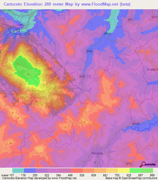 Cartoceto,Italy Elevation Map